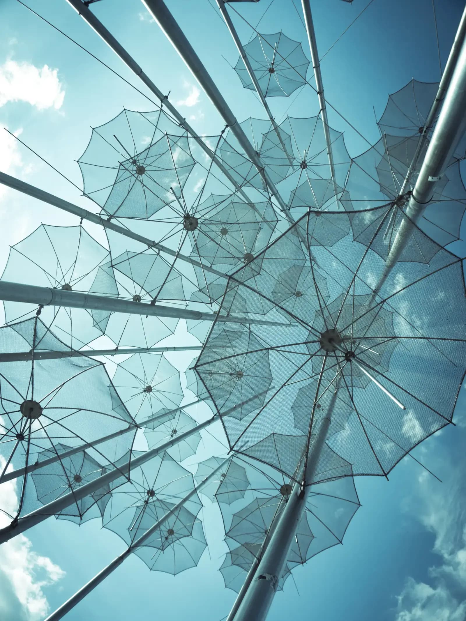 The radial structure of the Umbrellas sculpture on Thessaloniki’s waterfront