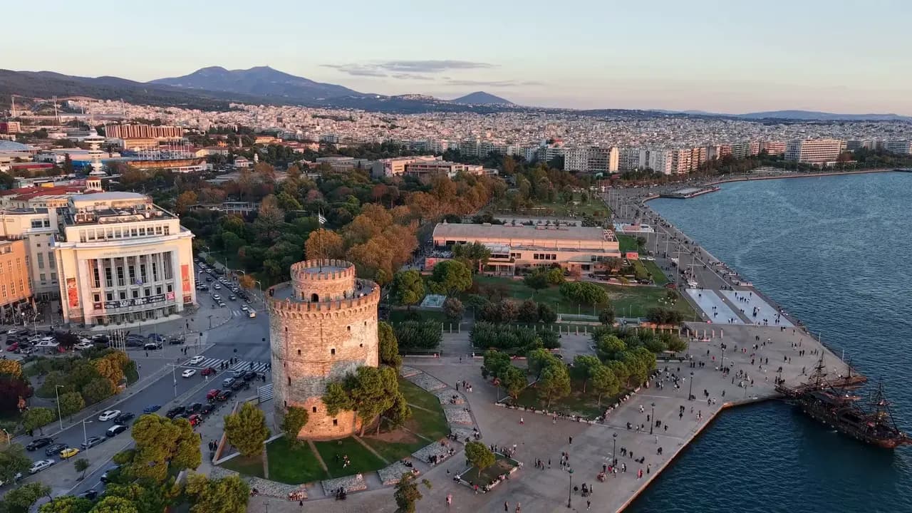 Thessaloniki and its waterfront seen from above